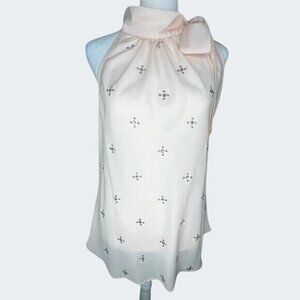 New York & Company Peach Sleeveless Embellished Bow Tie Blouse Medium